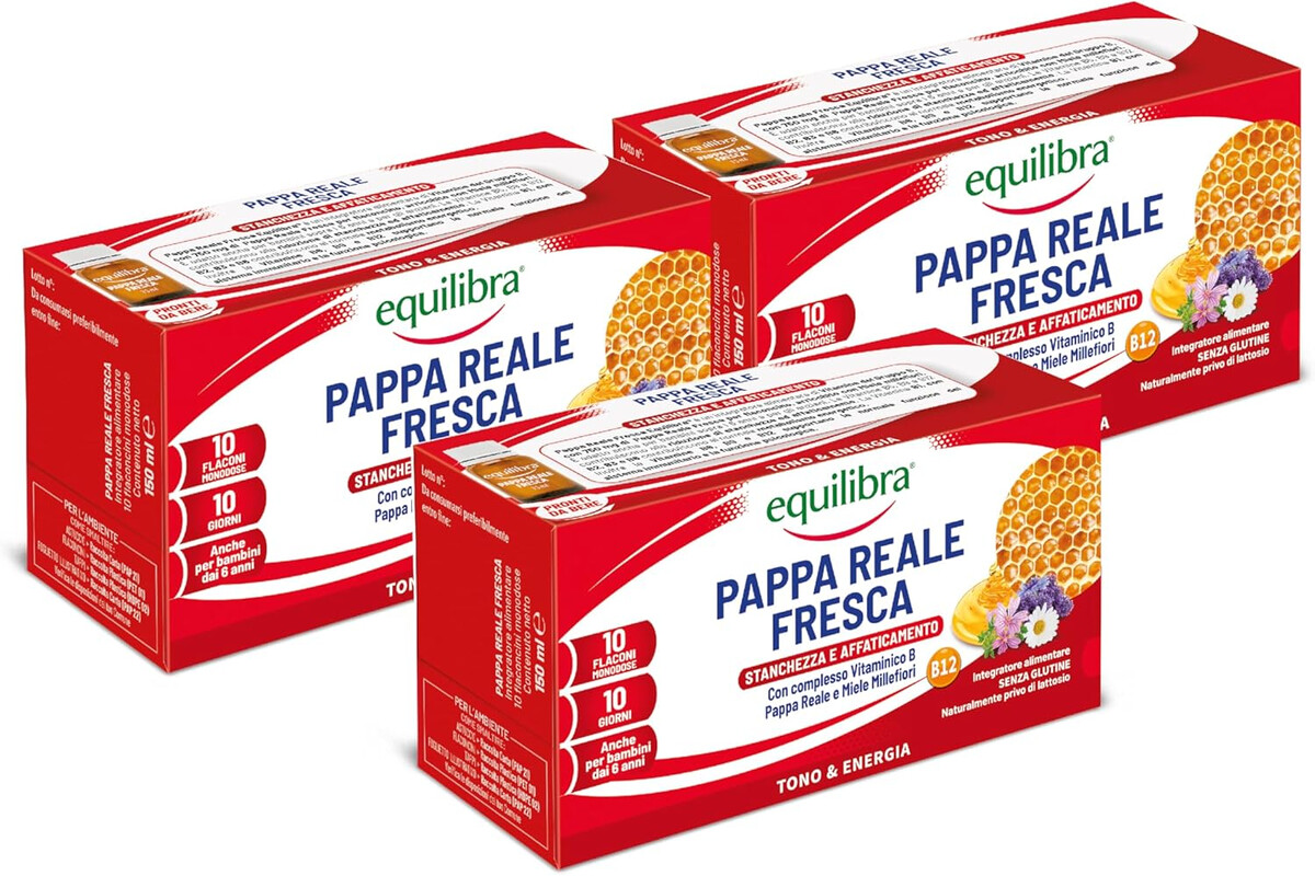 Risparmia con la confezione tripla: 30 flaconcini di royal jelly equilibra, vitamine e miele di qualità per tutta la famiglia a un prezzo super conveniente